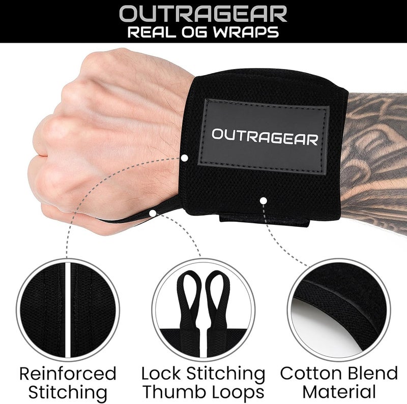 OUTRAGEAR 18" OG-Grade Wrist Wraps for Weightlifting – Heavy Duty Wrist Support with Thumb Loop & Lockdown Strap – Wrist Straps for Powerlifting, Bench Press & Gym Training - Image 3